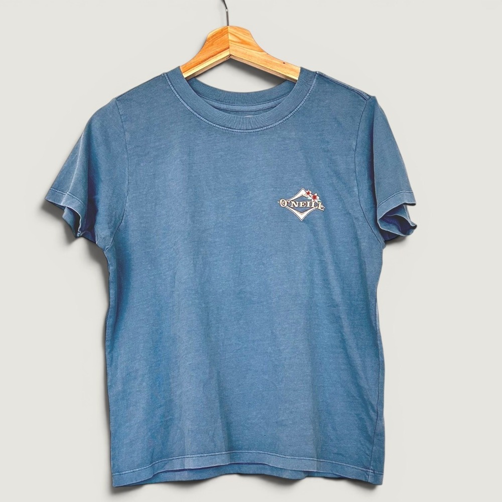 ONeill Womens Blue Surfboard Hibiscus Graphic T-Shirt Small Surf Lifestyle Tee